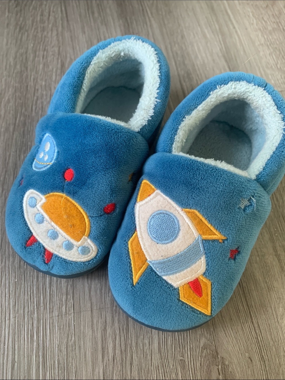 Blue Kids Space Rocket Hard Soled Slippers - Cozy Soft Slip-Ons